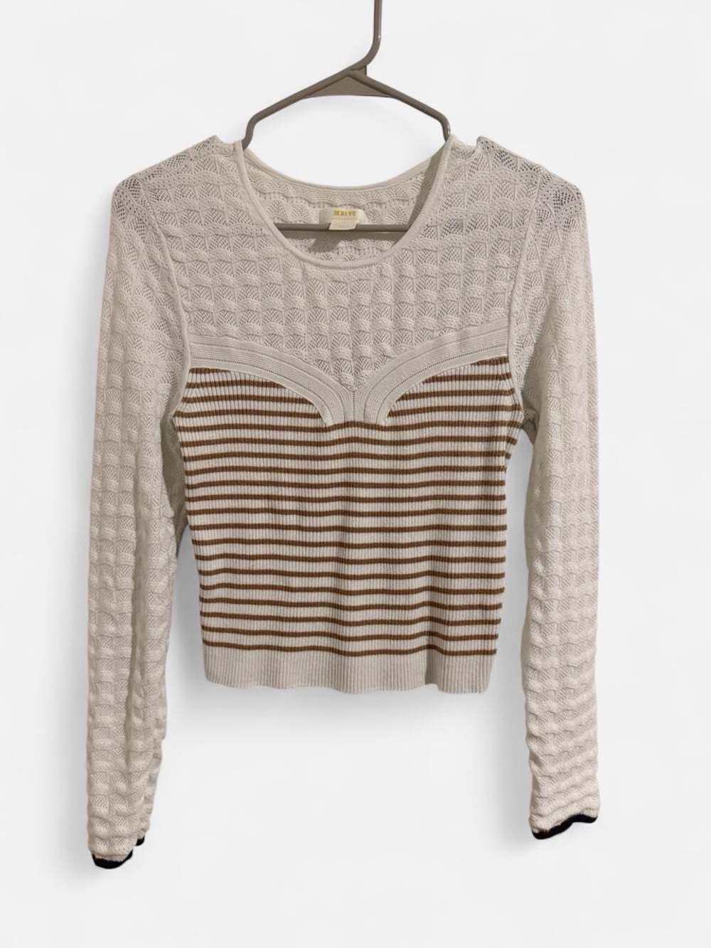 Anthropologie Ribbed Striped Knit Long-Sleeve Top - Cream & Brown